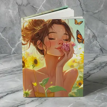 Anime Girl Smelling Flowers Sunflower Field