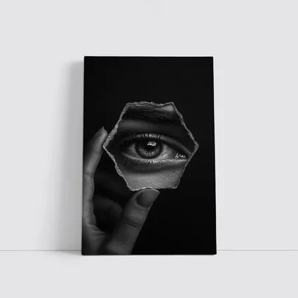 Hand Holding Eye Hexagon Black White