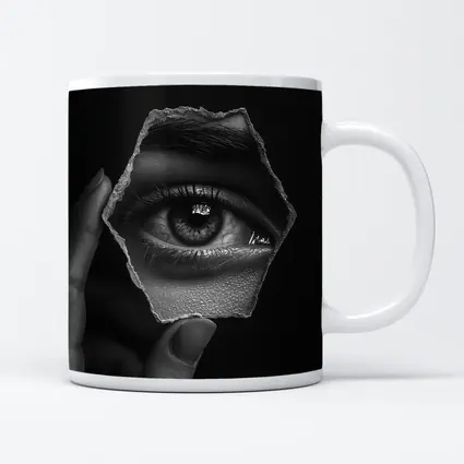 Hand Holding Eye Hexagon Black White