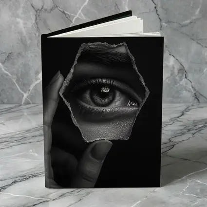 Hand Holding Eye Hexagon Black White