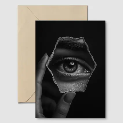 Hand Holding Eye Hexagon Black White