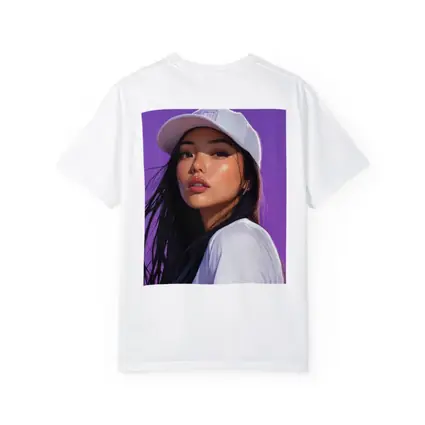 Asian Woman White Cap Purple Background Art