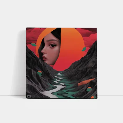 Woman Face Surreal Mountain River Sunset Art
