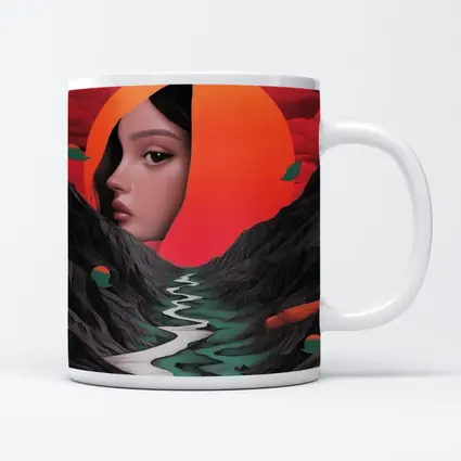 Woman Face Surreal Mountain River Sunset Art