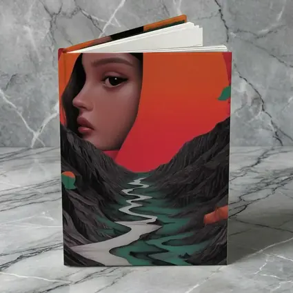 Woman Face Surreal Mountain River Sunset Art