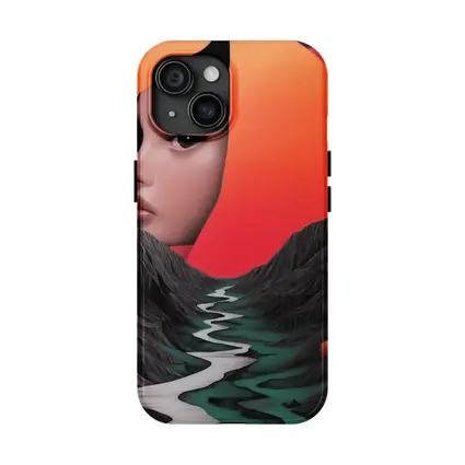 Woman Face Surreal Mountain River Sunset Art