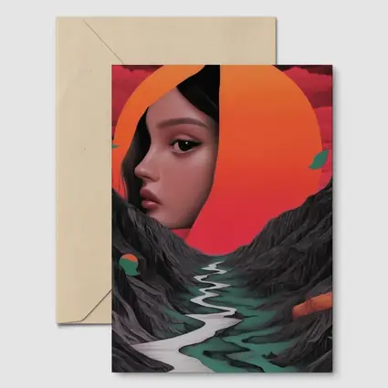 Woman Face Surreal Mountain River Sunset Art