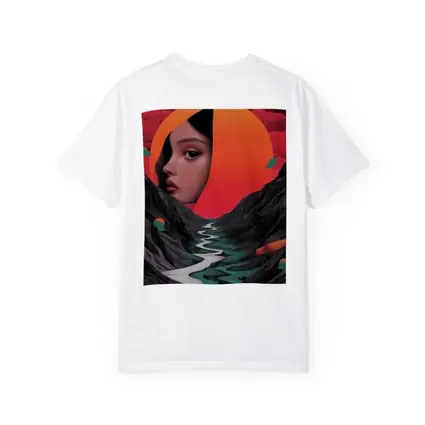 Woman Face Surreal Mountain River Sunset Art