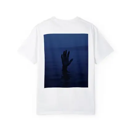 Hand Reaching From Dark Blue Ocean Water