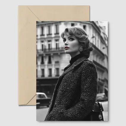 Elegant Woman Paris Street Black White