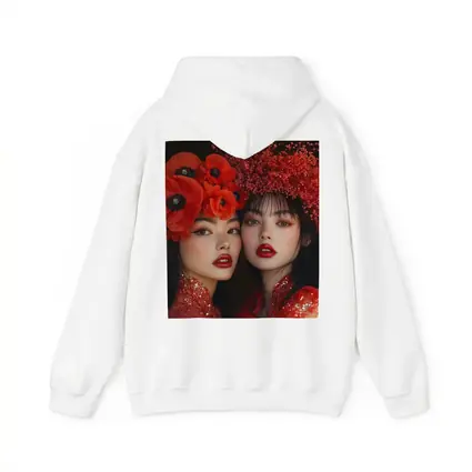 Two Women Red Poppies Floral Fashion Portrait