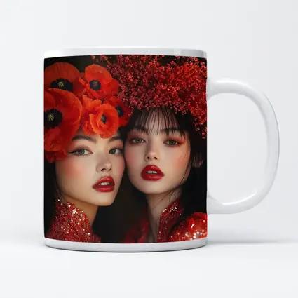 Two Women Red Poppies Floral Fashion Portrait