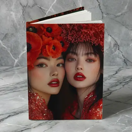 Two Women Red Poppies Floral Fashion Portrait