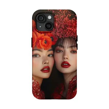 Two Women Red Poppies Floral Fashion Portrait