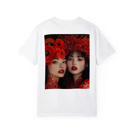 Two Women Red Poppies Floral Fashion Portrait