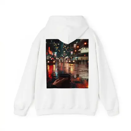 Hand Holding Coffee Cup Rainy City Night