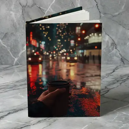 Hand Holding Coffee Cup Rainy City Night