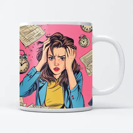 Stressed Woman Pop Art Pink Background