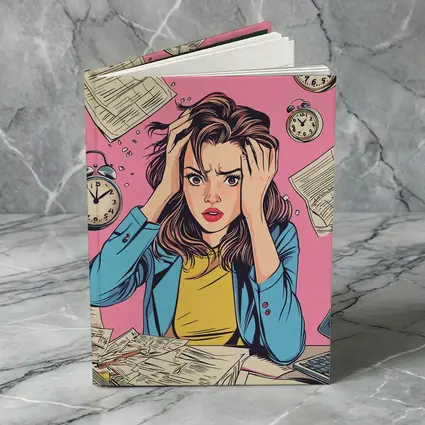 Stressed Woman Pop Art Pink Background