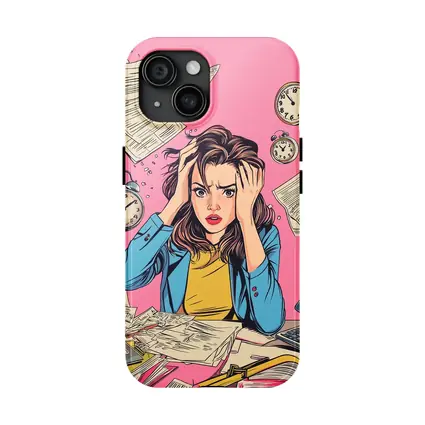 Stressed Woman Pop Art Pink Background
