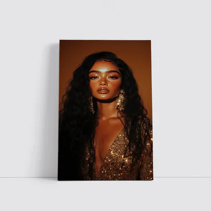 Glam Woman Gold Sequin Warm Brown Background