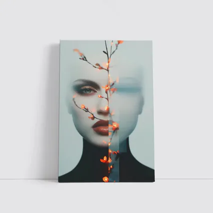 Woman Face Glitch Floral Branch Art