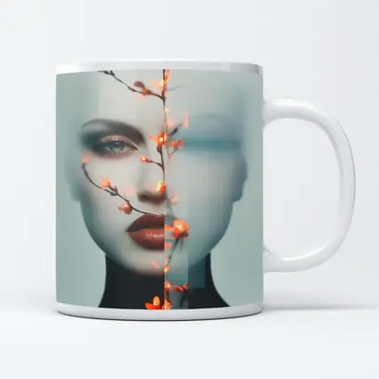 Woman Face Glitch Floral Branch Art