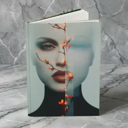 Woman Face Glitch Floral Branch Art