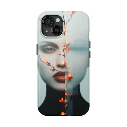 Woman Face Glitch Floral Branch Art