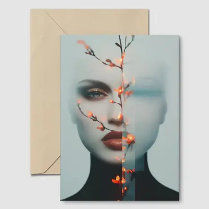 Woman Face Glitch Floral Branch Art