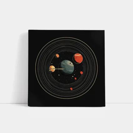 Retro Solar System Vinyl Record Space Art