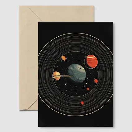 Retro Solar System Vinyl Record Space Art