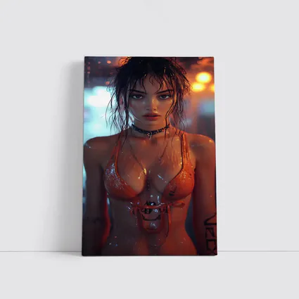 Wet Woman Neon Urban Night Rain