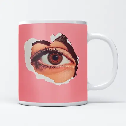 Brown Eye Peering Through Torn Pink Paper