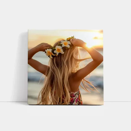 Girl Plumeria Crown Golden Beach Sunset