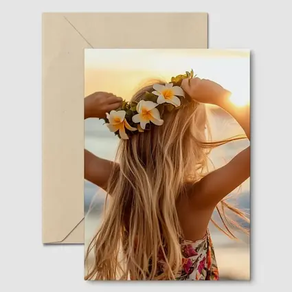 Girl Plumeria Crown Golden Beach Sunset
