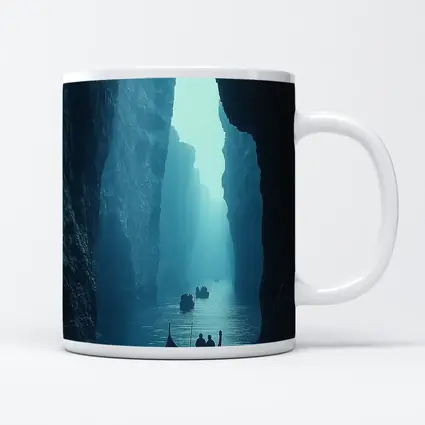 Misty Canyon River Boats Blue Fog