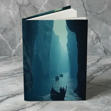Misty Canyon River Boats Blue Fog