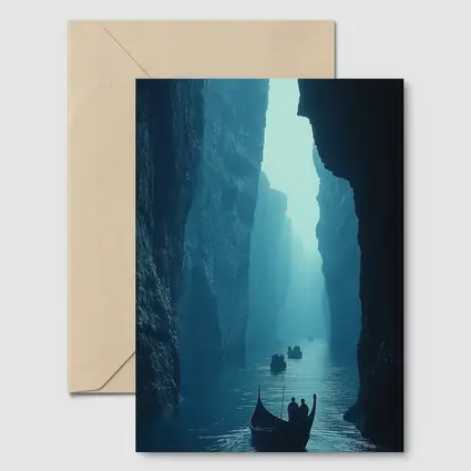 Misty Canyon River Boats Blue Fog