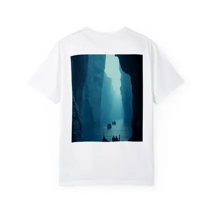 Misty Canyon River Boats Blue Fog