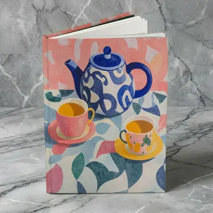 Blue Teapot And Cups Colorful Pattern Art