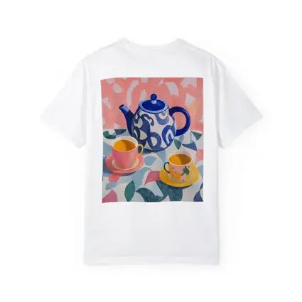Blue Teapot And Cups Colorful Pattern Art