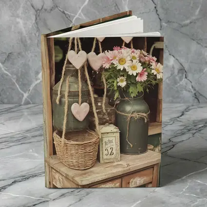 Rustic Cottagecore Shelf With Hearts and Daisies
