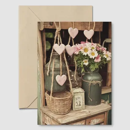 Rustic Cottagecore Shelf With Hearts and Daisies