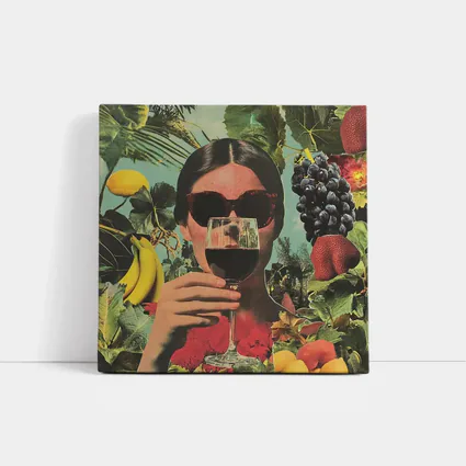 Woman With Wine Glass Fruits Collage Art