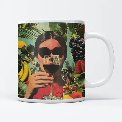 Woman With Wine Glass Fruits Collage Art