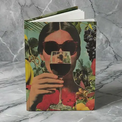 Woman With Wine Glass Fruits Collage Art