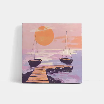 Sailboats at Sunset Dock Retro Print