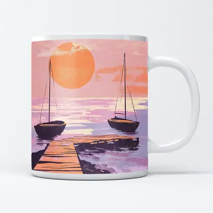 Sailboats at Sunset Dock Retro Print