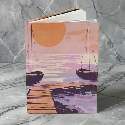 Sailboats at Sunset Dock Retro Print